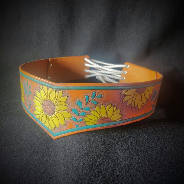 Women's Leather Waist Belt with Sunflower Design – Adjustable Corset Style - Image 7