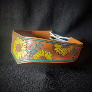 Women's Leather Waist Belt with Sunflower Design – Adjustable Corset Style