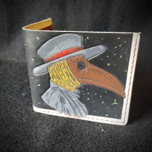 Leather Bifold wallet, Plague Doctor, hand tooled (SOLD)