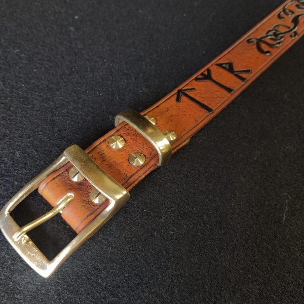Tooled Leather Belt Fenrir Tyr Design - Image 2