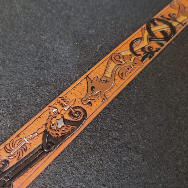 Tooled Leather Belt Fenrir Tyr Design - Image 8