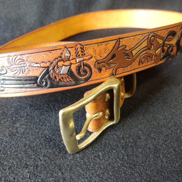 Tooled Leather Belt Fenrir Tyr Design - Image 7