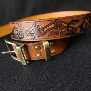 Tooled Leather Belt Fenrir Tyr Design