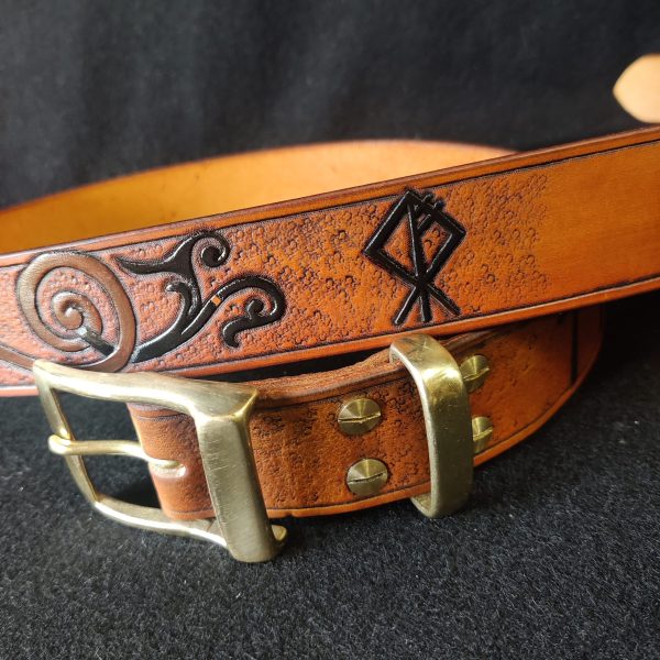 Tooled Leather Belt Fenrir Tyr Design - Image 5